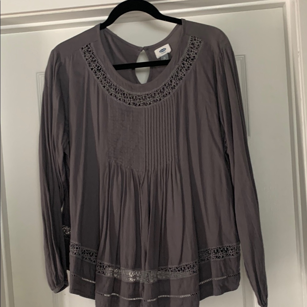 Old Navy Gray Embellished Pleated Blouse